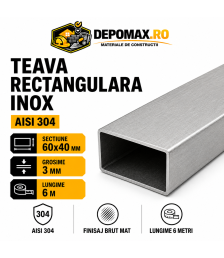 Teava rectangulara inox AISI 304, 60 x 40 x 3 mm, 6 metri